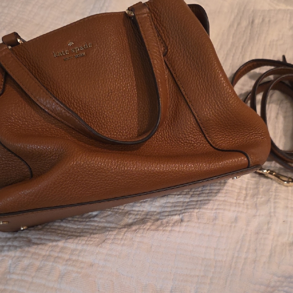 Kate Spade Medium Pebbled Leather Satchel with Crossbody Strap – Brown